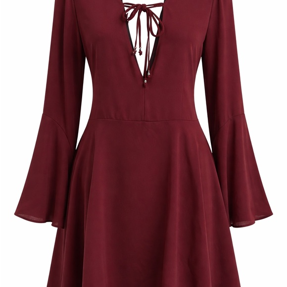 Sam Edelman Dresses & Skirts - Sam Edelman Burgundy Long-Sleeve Tie-Front Fit & Flare Dress